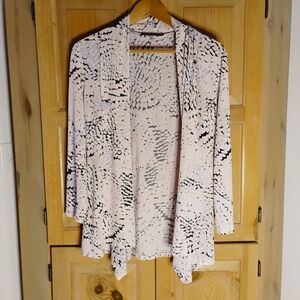 Kasper Black and Pink White Abstract Open-Front Waterfall Cardigan
